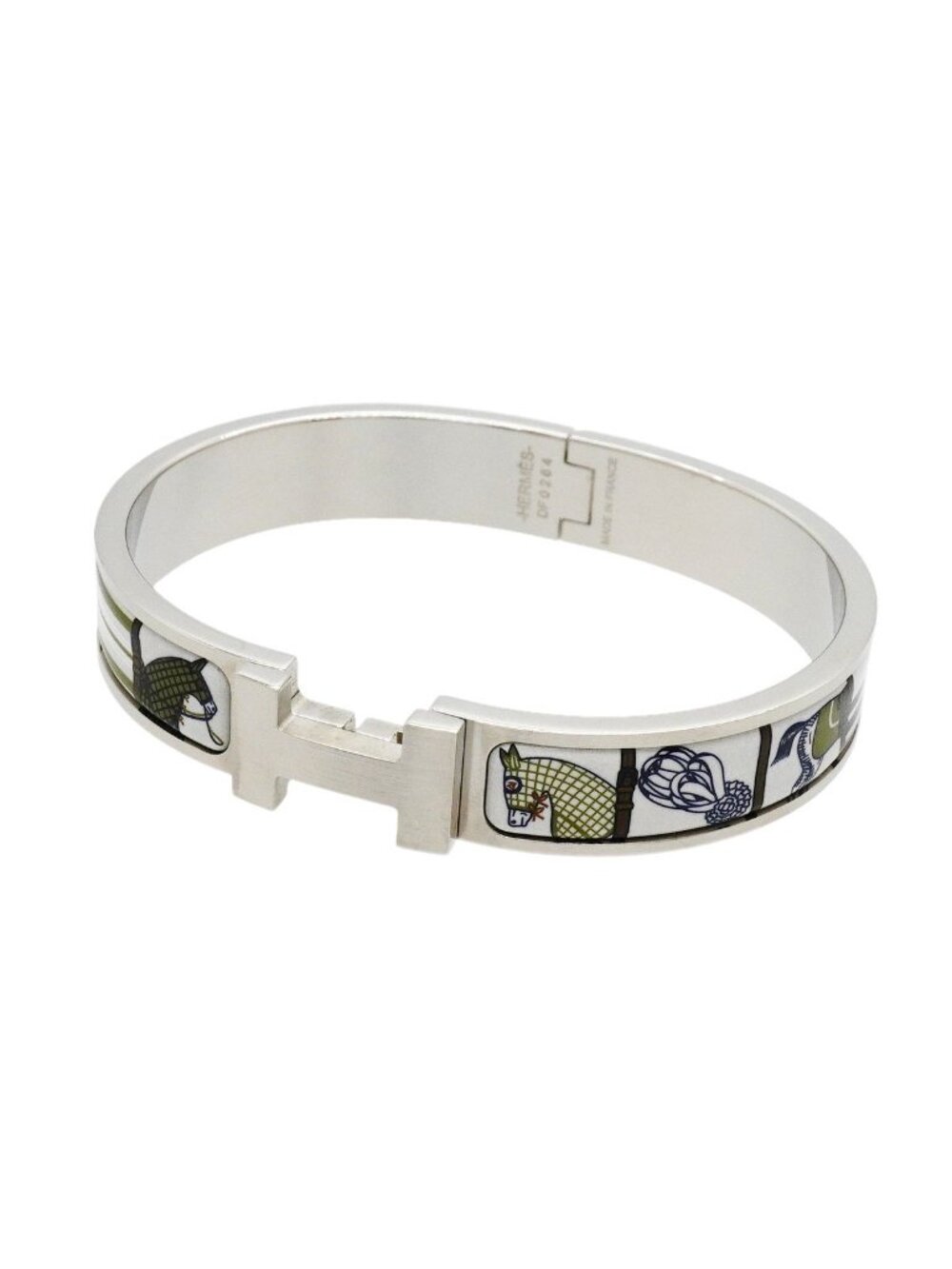 Hermes Bangle Clic H Metal Silver White Multicolor Bracelet